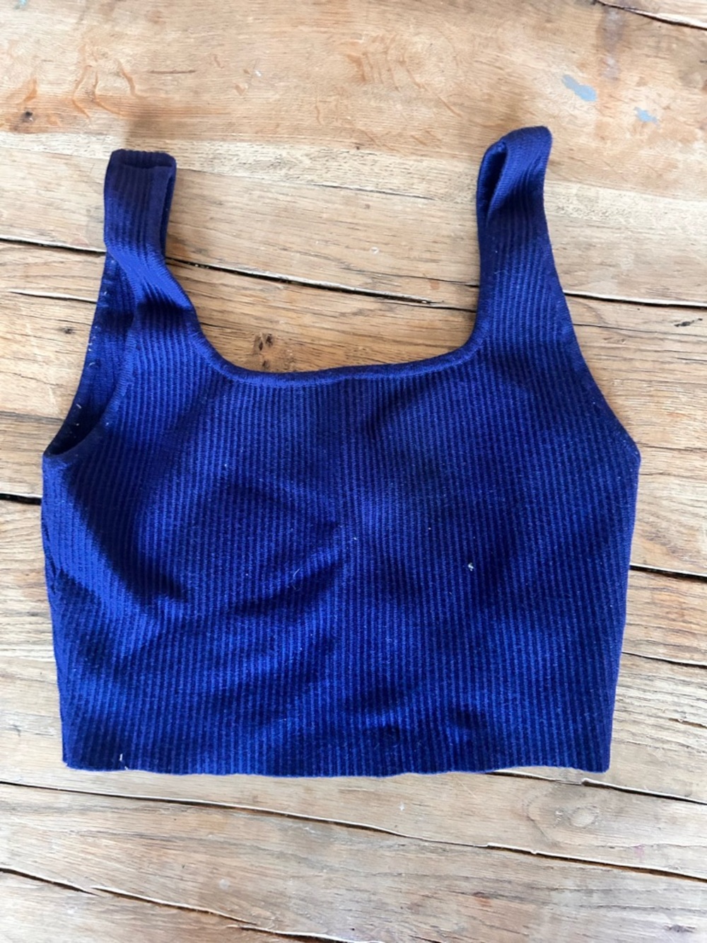 House of Harlow 1960 Navy Ribbed Square-Neck Crop Top